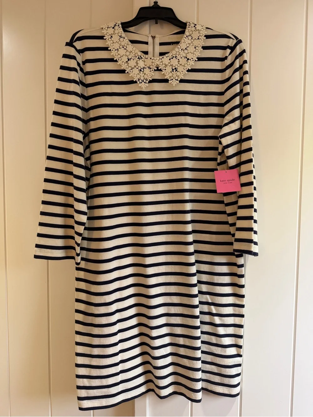 Kate Spade Navy and Cream Striped Women’s Dress with Lace Collar